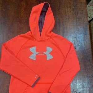 Under Armour girls bright orange with silver glitter UA symbol. Youth size small